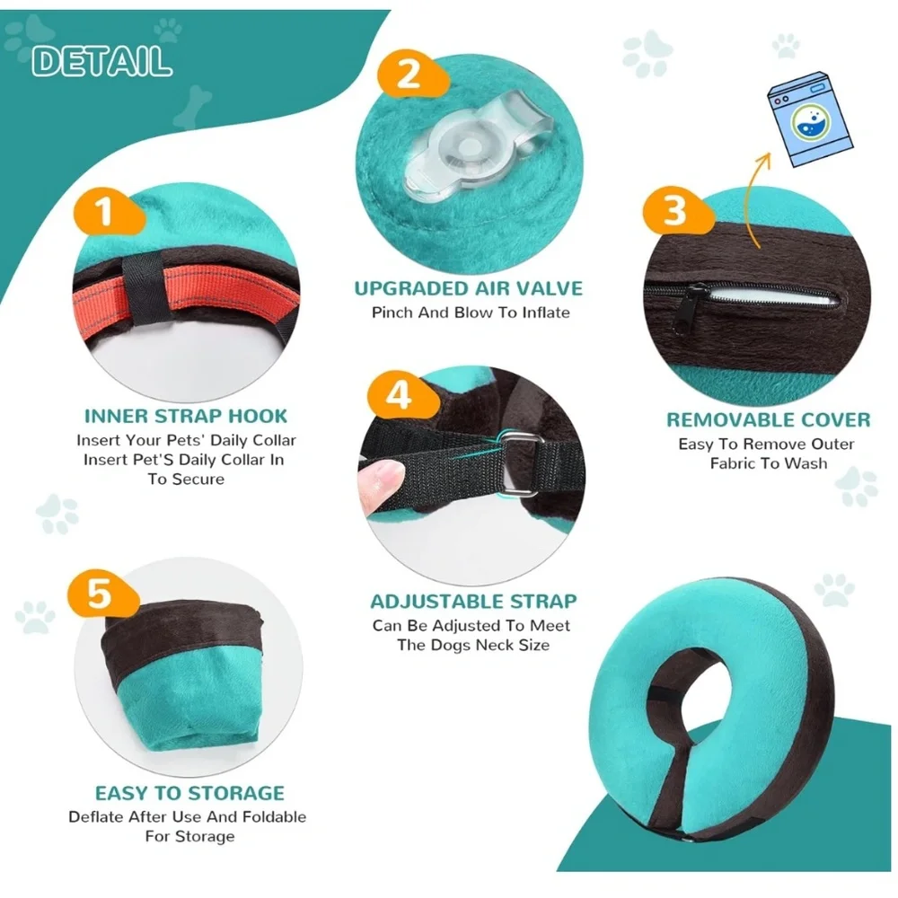 Bilibara Inflatable Dog Collar Size Medium Teal Color Recovery Surgery Cone New